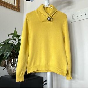 Lauren Ralph Lauren Yellow Knit Cotton Sweater Sz M Shawl Silver Logo Button